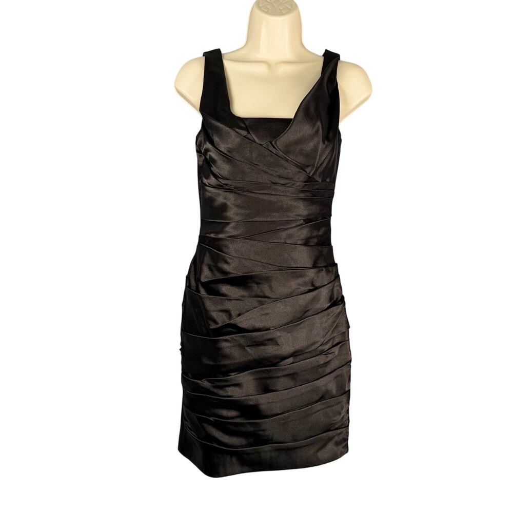 WHBM Dress 0 Black Satin Tiered Bodycon Cocktail Party Elegant LBD NYE Event